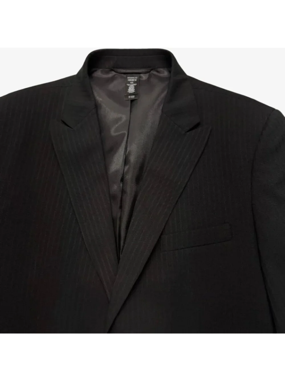 Claiborne Mens Modern Fit Suit 42L W34 L32 Black Pinstripe 2-Piece Set Polyester